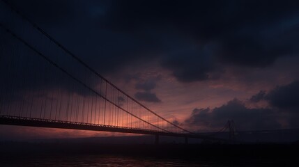 Fototapeta premium Bridge with Dramatic Sky, River Below, Cinematic Lighting, Detailed Structure, Tension in the Air