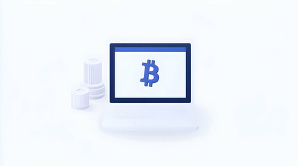 Fototapeta premium Digital Currency Concept with Laptop and Bitcoin Symbol on Screen