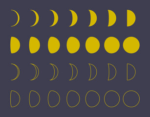 月の満ち欠けムーンフェイズのアイコンセット