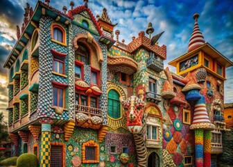 Obraz premium Surreal Animal Patchwork Background: Abstract Architectural Illustration