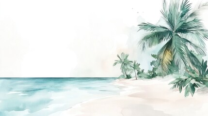Obraz premium Watercolor Tropical Beach Scene