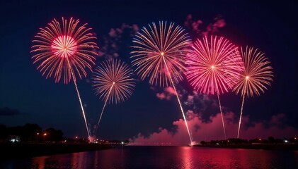 Spectacular fireworks display forming an American flag in the night sky , flag, independence day, beautiful