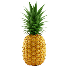 Fototapeta premium A single vibrant pineapple with a textured rind and spiky green crown stands on black background.