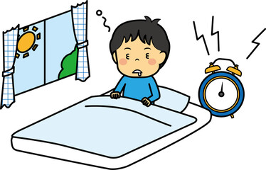 起きたての寝ぼけた小学生男児