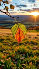 Obraz premium Autumn leaves at sunset scenic landscape nature photography vibrant colors tranquil environment close-up view