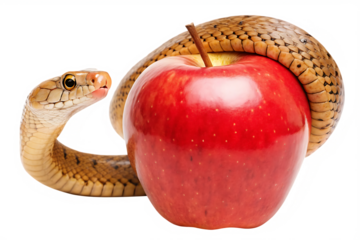 A serpent with an forbidden apple isolated on white background PNG