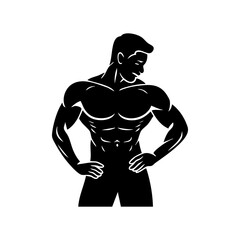 Fototapeta premium Bodybuilding fitness model muscular man with abs biceps triceps and chest workout training illustration silhouette