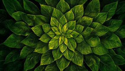 Fototapeta premium Close-up view of vibrant green leafy design with rich texture and natural symmetry in the center of the frame.