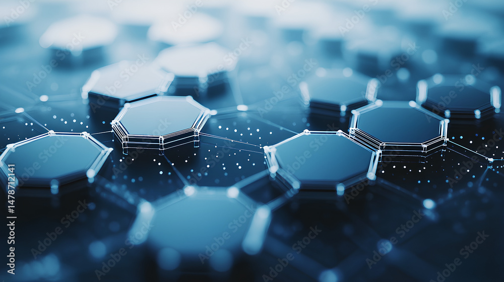 Canvas Prints abstract blue hexagonal shapes with dotted patterns on a clean white background, geometric layout, d