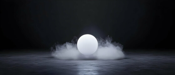 Illuminated White Sphere in Smoky Studio Scene