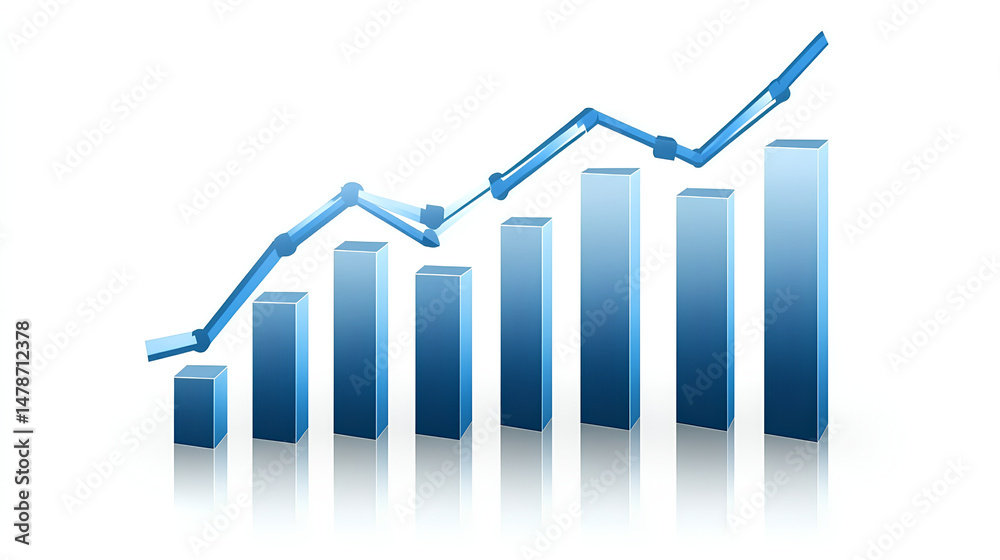 Poster abstract chart with blue data lines and bar graphs on a white background, highlighting financial pro