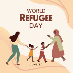 Heartfelt Illustration for World Refugee Day Showing Diverse Family Holding Hands and Walking Together