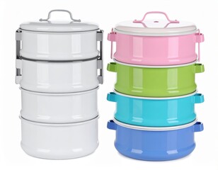 Set of three colorful plastic containers with lids for storage and organization colorful