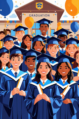 Obraz premium AI Generative. Cheerful Graduation Class High School Illustration. 2