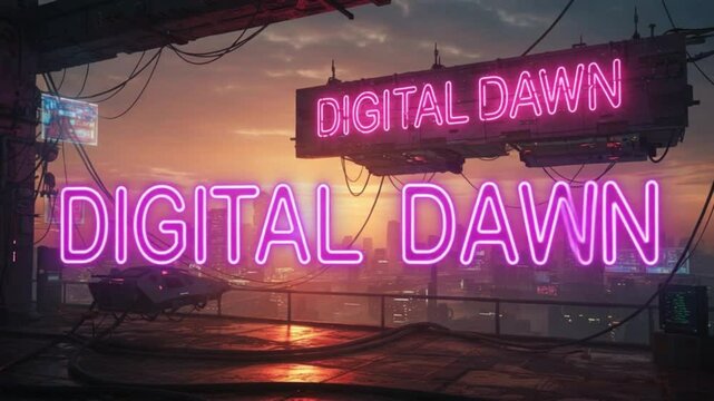 Cyberpunk Sunrise Neon Text 'DIGITAL DAWN' 