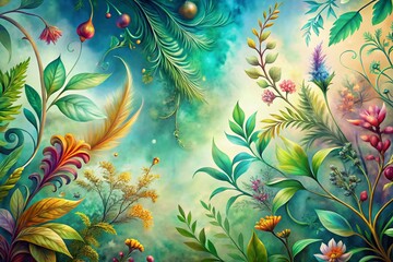 Surreal Watercolor Botanical Herb Pattern Wallpaper Design