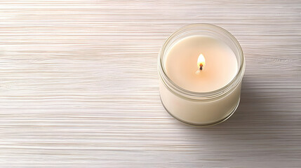 Burning Candle On White Wooden Table