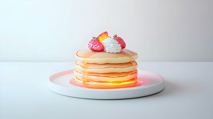 Pixelated Stacked Pancakes With Fruit And Whipped Cream