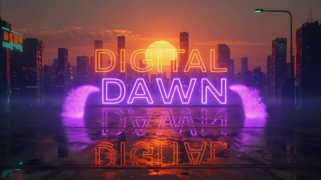 Cyberpunk Sunrise Neon Text 'DIGITAL DAWN' 