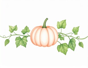 Obraz premium Vibrant autumn harvest, closeup of a pumpkin with lush green leaves