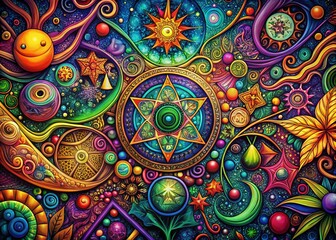 Surreal Witchy Doodle Background: Intricate Mystical Art Design