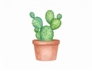 Vibrant watercolor painting of a cactus in terracotta pot, touch of desert charm for your home decor