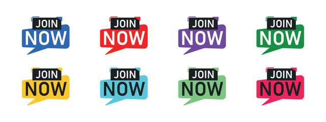 Join Now Button Label Set, Call to Action Banner, Signup Prompt Graphic, Action Badge Pack, User Engagement Ribbon, Marketing Promotion Label, Social Media UI Element, Conversion Rate Icon Collection