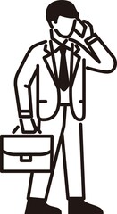 人物　男性　ビジネスマン　スーツ　スマホ　携帯電話　仕事　線　ピクトグラム　イラスト素材