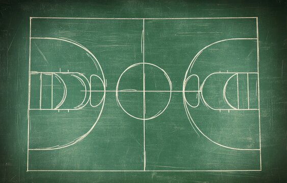 Basketball court drawn on a chalkboard