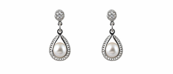 Elegant White Pearl And Diamond Drop Earrings