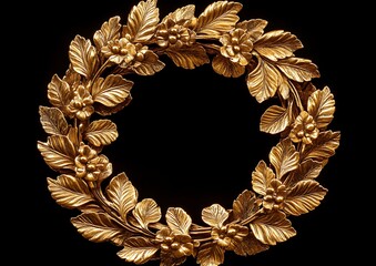 Ornate gold wreath on black background