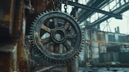 Fototapeta premium Rusty gear in abandoned factory