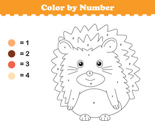 Color by numbers. Coloring page for kids. Coloring with cute hedgehog. Vector illustration