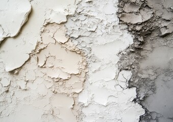 Obraz premium Powdered pigments in various shades of beige and grey. Cracked, textured surfaces, a close-up view of cosmetic powders