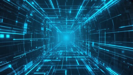 Obraz premium Abstract, illuminated blue corridor with intricate lines