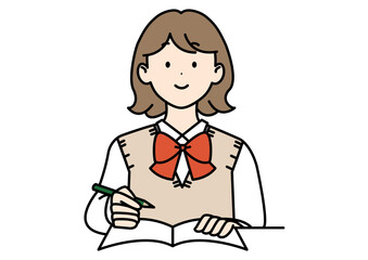 Obraz premium 勉強する高校生 ベスト リボン 短髪