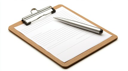 Empty clipboard with pen, ready for notes.