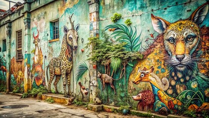 Obraz premium Urban Exploration: Organic Texture Animal Doodles - Grunge Wall Art