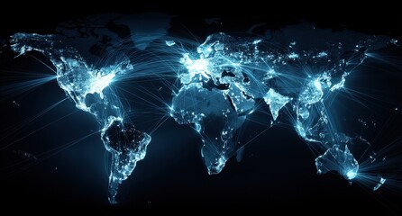 Fototapeta premium Global interconnectedness visualized on a world map.