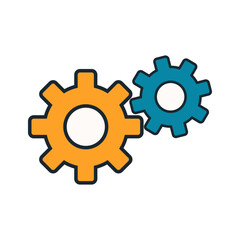 Colorful Double Gear Icons in Flat Design Depicting Synchronization and Optimization Tools for Application Interfaces