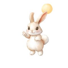 Obraz premium Charming rabbit greeting meadow watercolor art sunny landscape playful concept