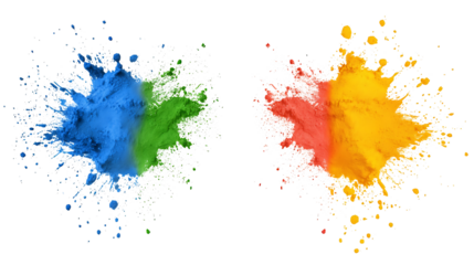 Vibrant Color Powder Explosions in Blue, Green, Yellow, and Red Against a Dark Background