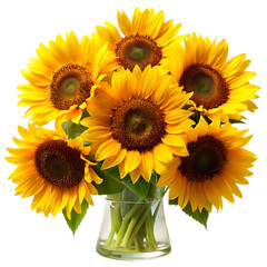 Arranged Sunflower Bouquet Digital Art, Print Design High-Resolution Transparent PNG.