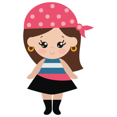 Funny pirate  girl  vector cartoon illustration