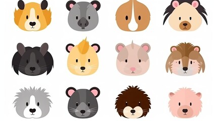 Fototapeta premium Cute cartoon faces of various small rodent pets.