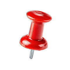 A single red pushpin on a black background shows a simple office supply item for attaching papers
