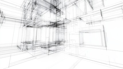 Intricate Architecture Blueprint Visualization with Detailed Line Work