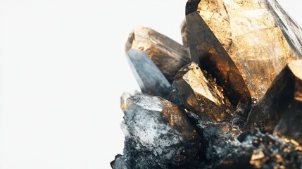 Intricate close-up of raw smoky quartz cluster against white backdrop