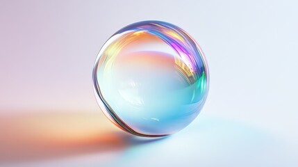 Iridescent Spherical Orb with Shifting Light Spectrum on Clean Background