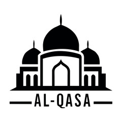 Silhouette vector of Al Aqsa Mosque in black and white. Perfect for Islamic designs, religious artwork, historical or cultural themes, and sacred architecture illustrations.